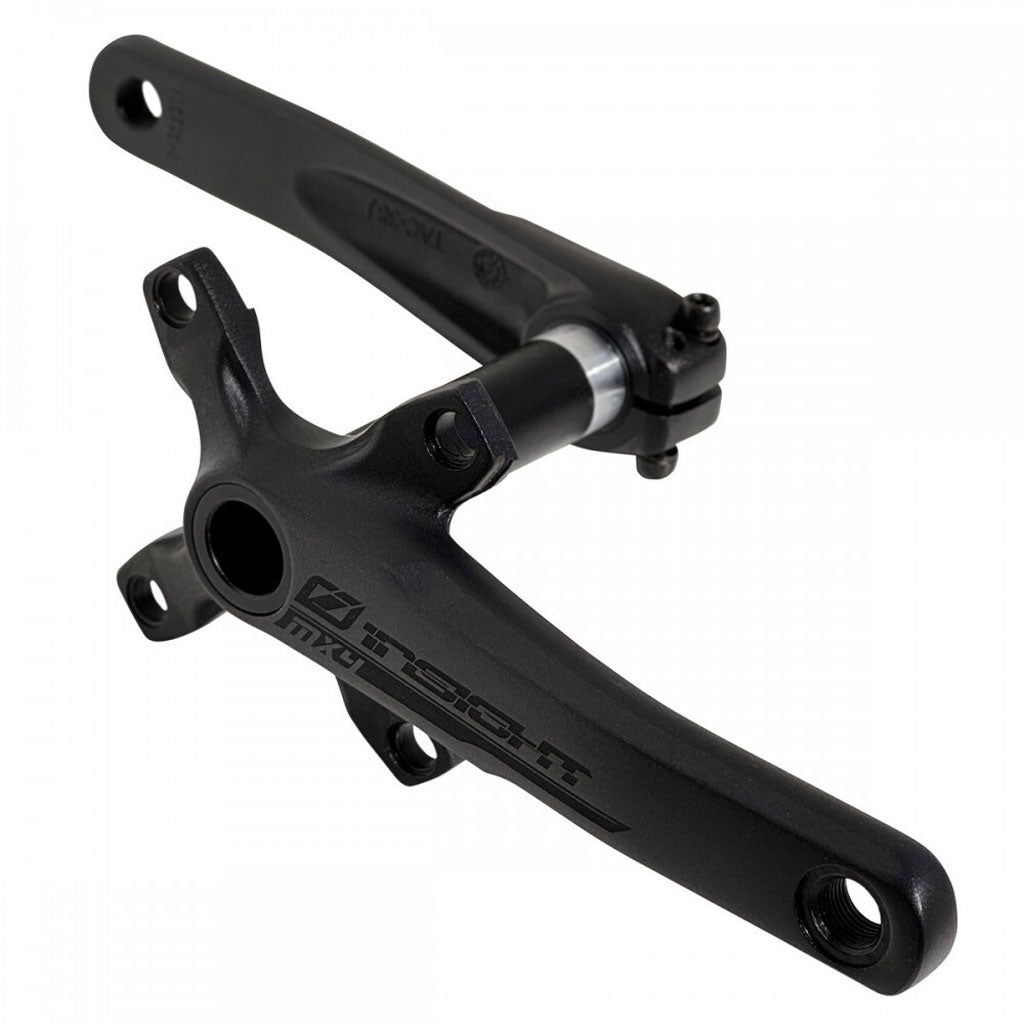 Black Insight MX4 Cranks crank arm and crank arm spider with a three-arm design, an alloy spindle, and a spindle interface.