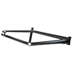 A sleek black BMX race frame with a glossy finish, featuring a triangle configuration and internal cable routing for seamless aesthetics, designed as the Speedco 2024 M2 Pro L Frame with connection points for other bike components.