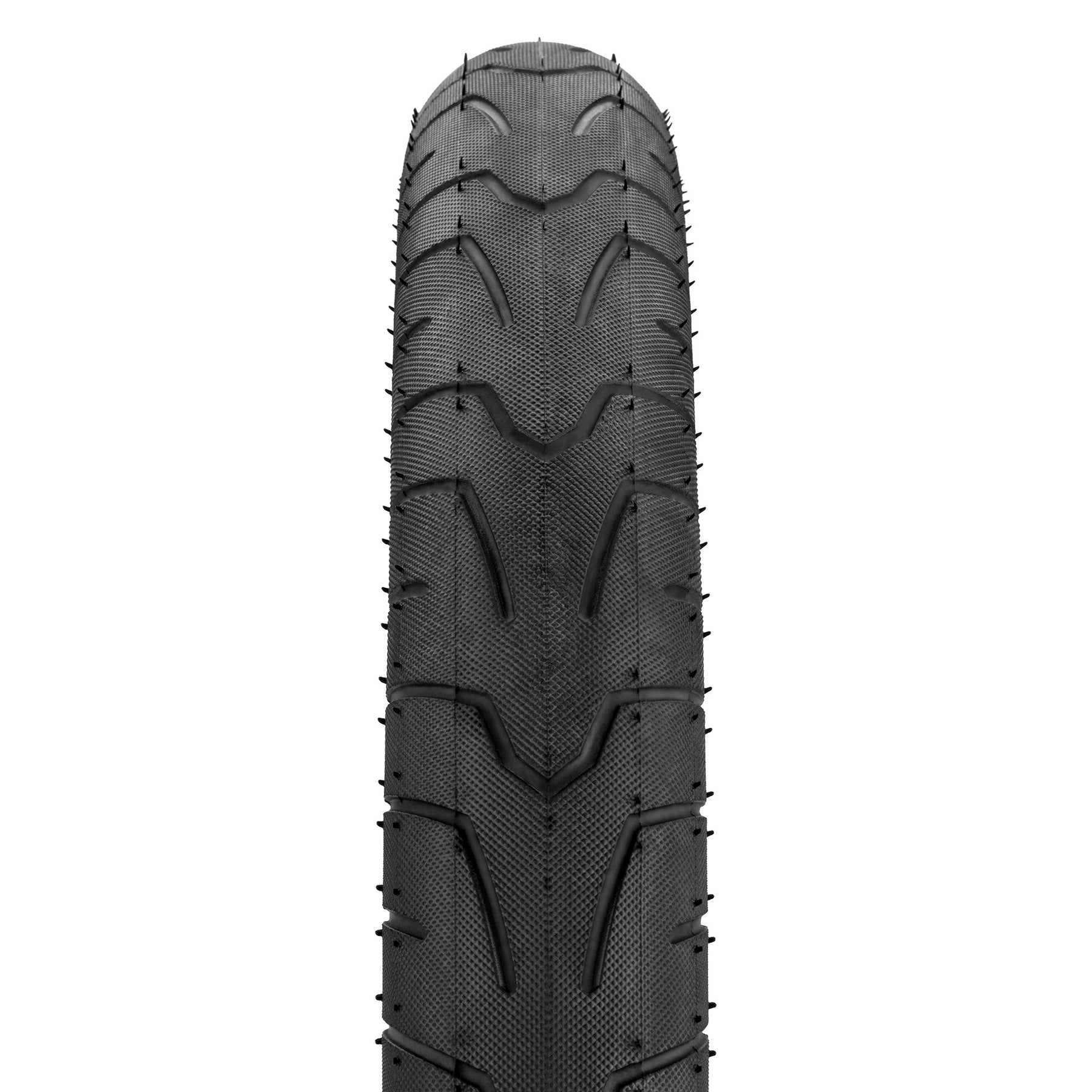 Close-up of a black Kink Sever Tyre with a textured tread pattern, highlighting its superior grip and quality.