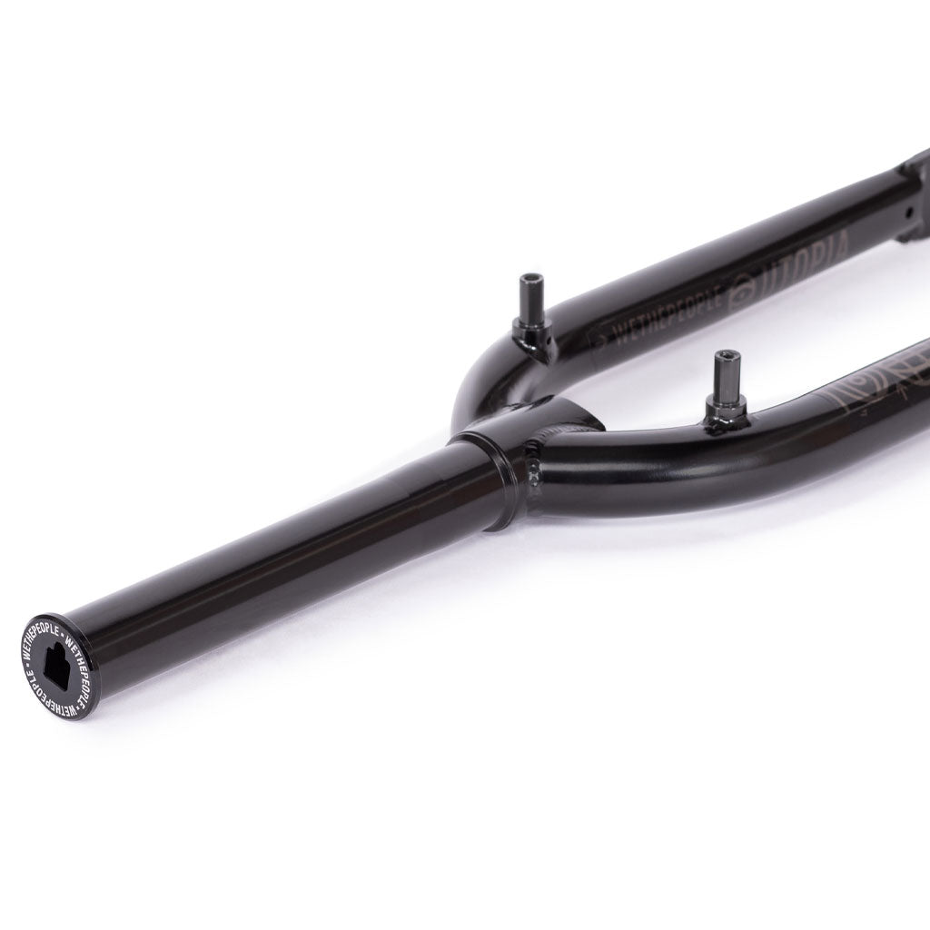 Close-up of a black Utopia Zero (With Mounts) Fork, ideal for flatland use.