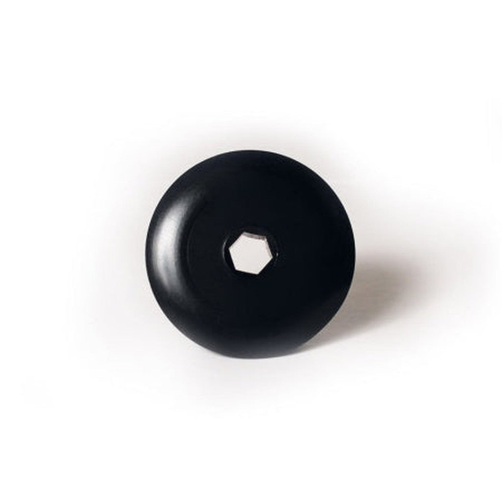 A round, black Beringer Adjustment Bolt with a hexagonal hole in the center is set against a plain white background.